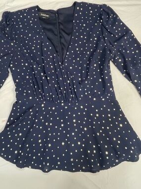 bebe Navy Star-Print V-Neck Peplum Blouse